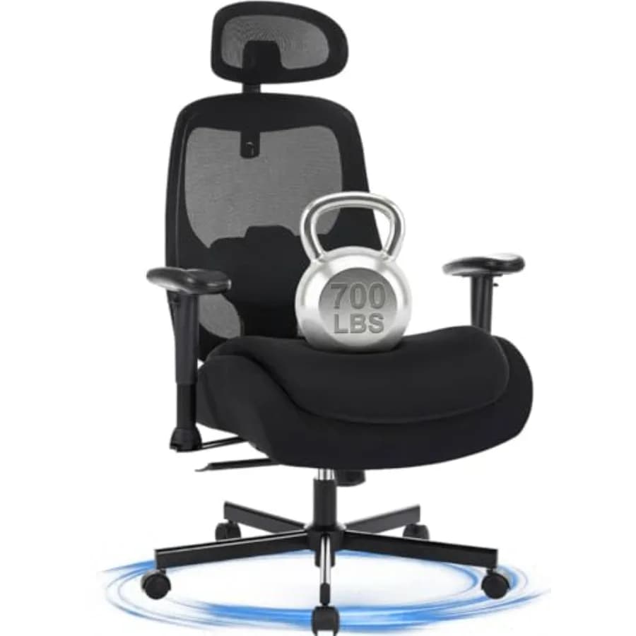 Big and Tall Office Chair for Heavy People: Wide Thick Seat Cushion, 700lbs Capacity, Ergonomic Mesh Back, Adjustable Lumbar Su