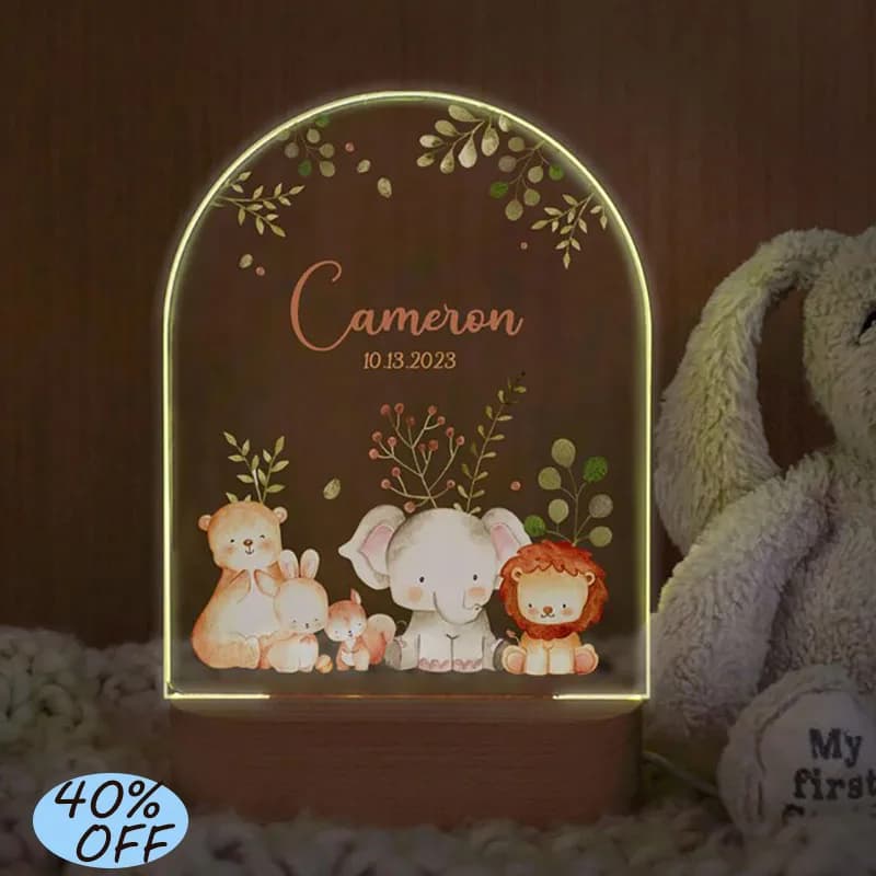 Custom Name Kids Night Light Animal Acrylic Lamp Cartoon Customized Kids Room Decoration Christmas Gift For Girl Boy's Bedside Light