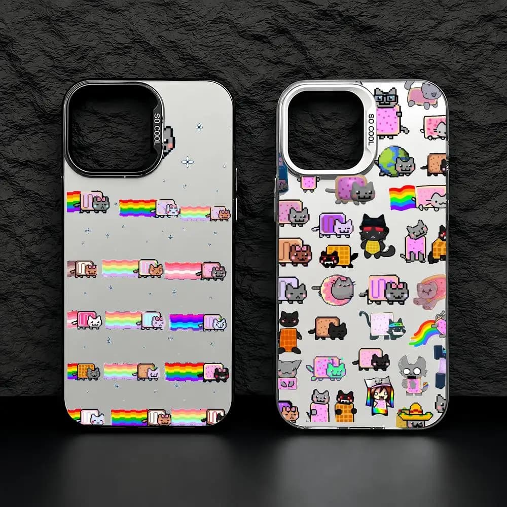 Meme Nyan Ca Phone Case iPhone 11/12/13/14/15/16/17 Pro Max Aurora TPU Shockproof Slim Stylish Case