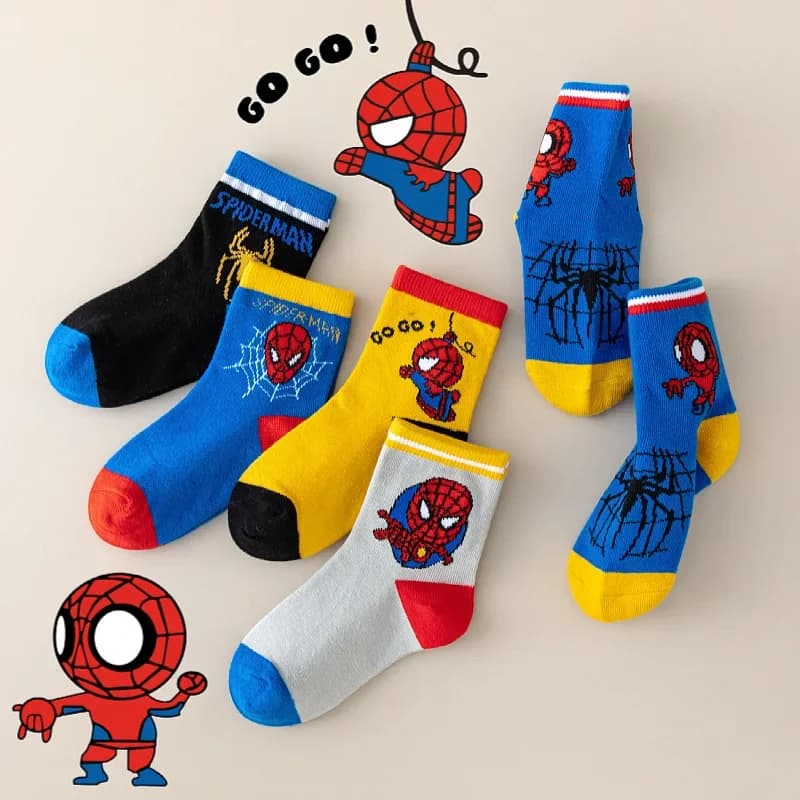 5 pairs of socks for children MARVEL Spiderman Soft socks anime Kawaii Baby socks Baby socks Cartoon MiddleTube 1-12 years old