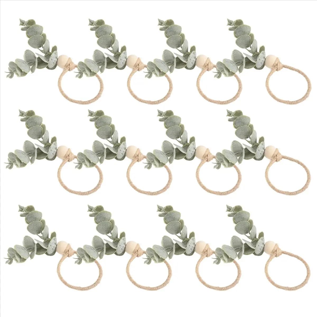 ABFW Napkin Rings Set Of 12 Rustic Eucalyptus Wooden Napkin Rings Boho Leaf Wood Bead Farmhouse Napkin Ring Holder