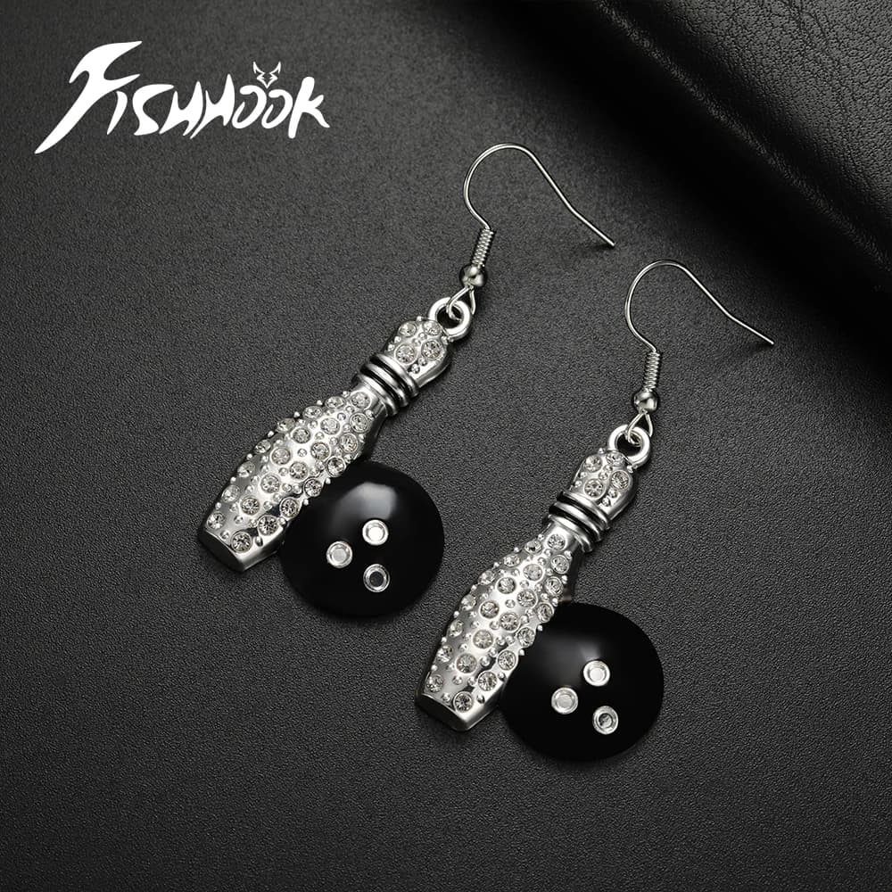 Orecchini a cerchio con sfera da bowling, regalo per donne, ragazze, sorelle, madri, gioielli di lusso, accessori per orecchie in cristallo di zircone, ciondolo alla moda