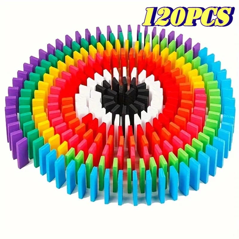 Set Domino da 120 Pezzi - Blocchi Multicolore per Costruzioni e Impilamento, Gioco da Tavolo, Gioco di Legno per Gioco Creativo, Regali per Feste