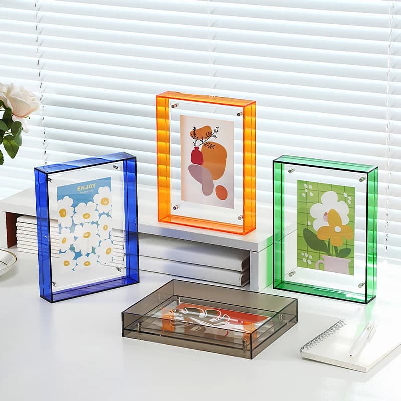 Cornice per foto in acrilico, rettangolare, in plastica, con porta immagini a doppio lato, trasparente, per decorazioni domestiche