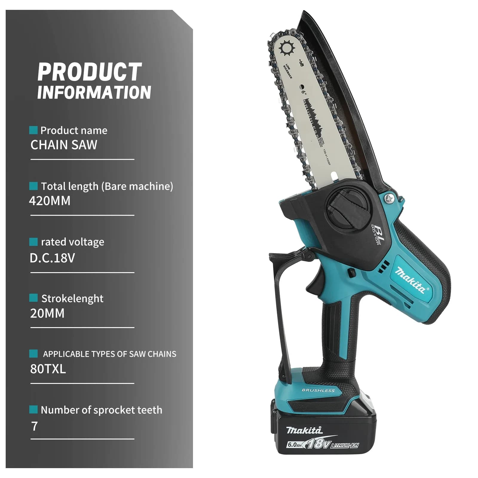 NEW Makita 18V LXT® 6 Inch Cordless Chain Saw,4500W High Power,Automatic Oil Supply,Safe Lock,Tree Branch Trimming Saw