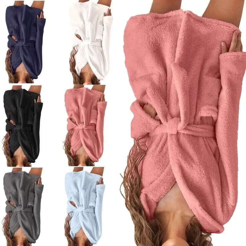 Women Bath Robe Winter Fluffy Plush Pyjamas Ladies Sexy Hooded Dressing Solid Color Gown Warm Bathrobe Female Home Clothing