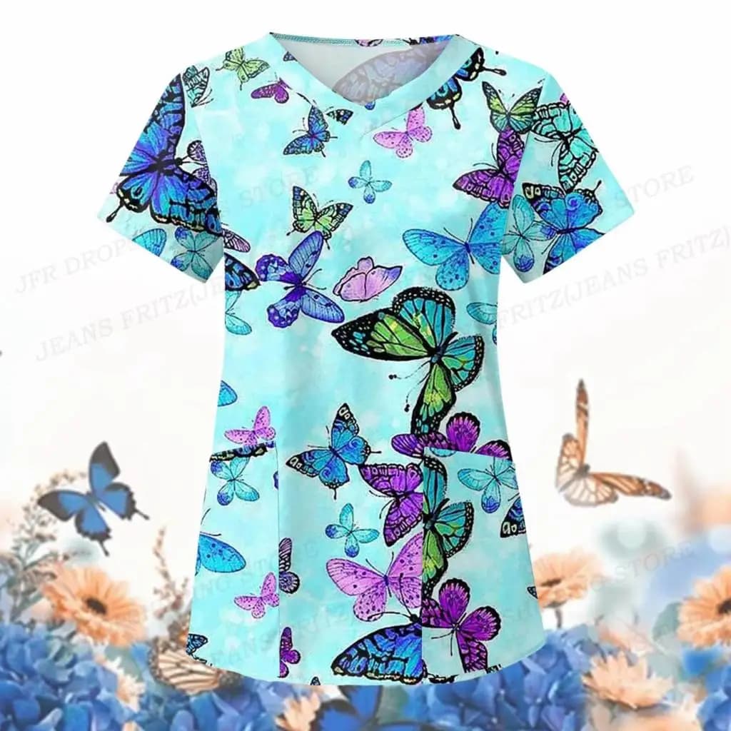 Uniforme da infermiera da donna farfalla animale 3d tasca con scollo a v uniformi mediche Harajuku scrub infermieristici top Uniforme enfermera Clinic