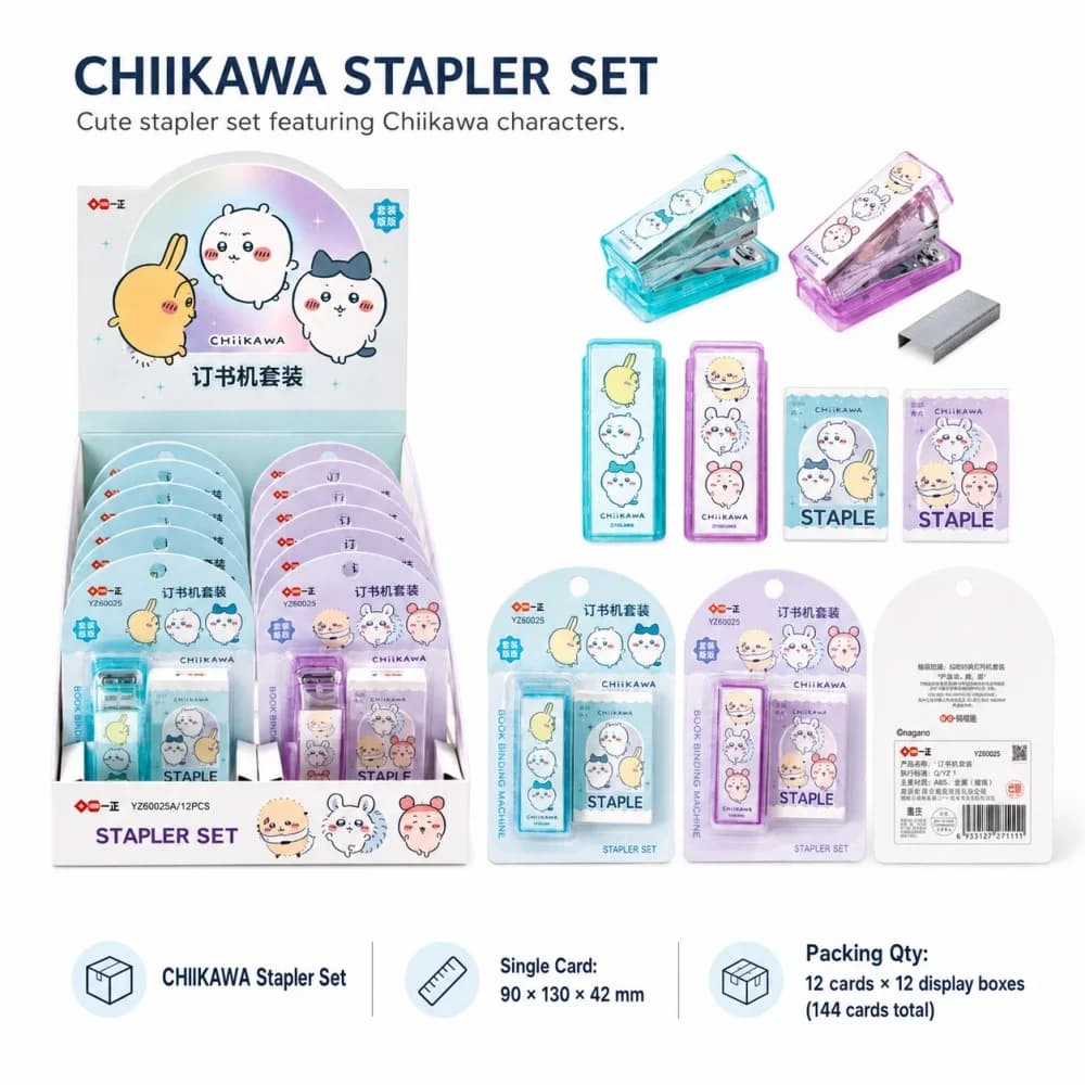 Genuine Chiikawa Mini Stapler Set Cute Usagi Hachiware Book Binding Machine with Staples for Journal Planner Office Use Gifts