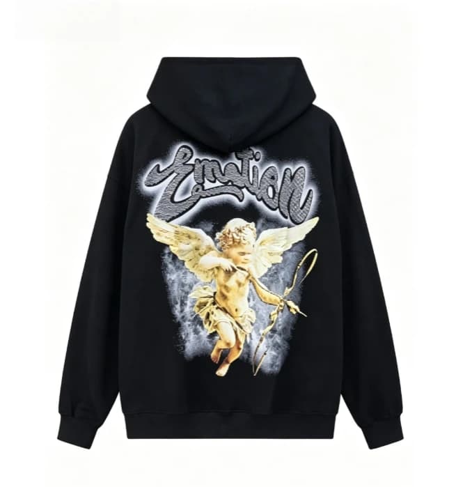 2026 new A graffiti handwritten design with Cupid angel and smoke background, unisex pullover hoodie