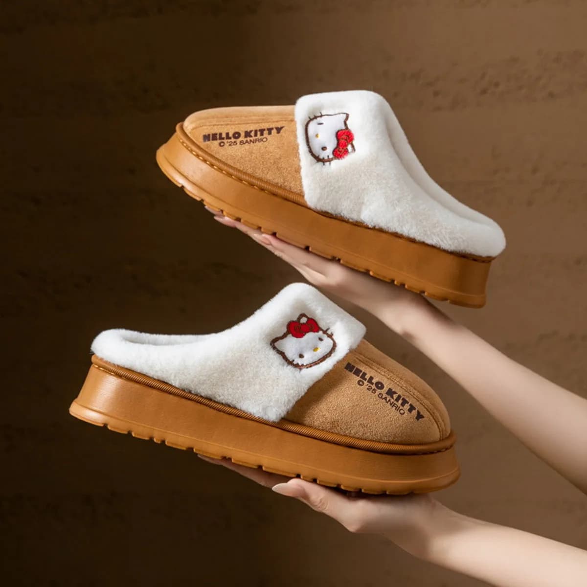 Sanrio Hello Kitty Cartoon Kawaii for Girls Thick and Hot Winter Slippers Cute Cotton Gift