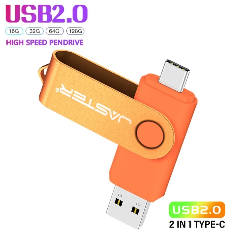 Chiavetta USB TYPE-C 128 GB 360 ° Ruota liberamente Mini Pen Drive 64 GB Logo personalizzato gratuito Chiavetta USB 32 GB 2IN1 Chiavetta USB in metallo 16 GB