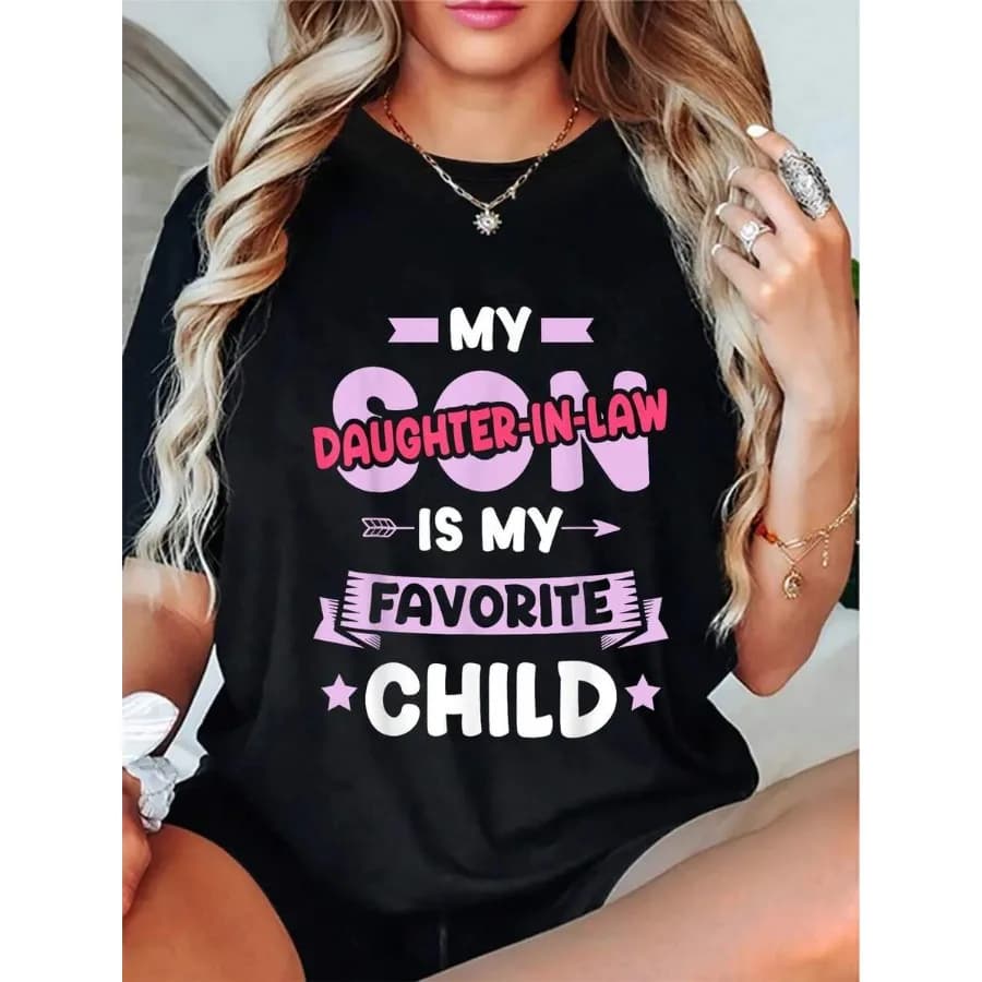 1 maglietta preferita da parte della suocera per la nuovola sposa - T-shirt casual in tessuto lavorato a maglia con scollo rotondo in poliestere al 100% per tutte le stagioni - Regula