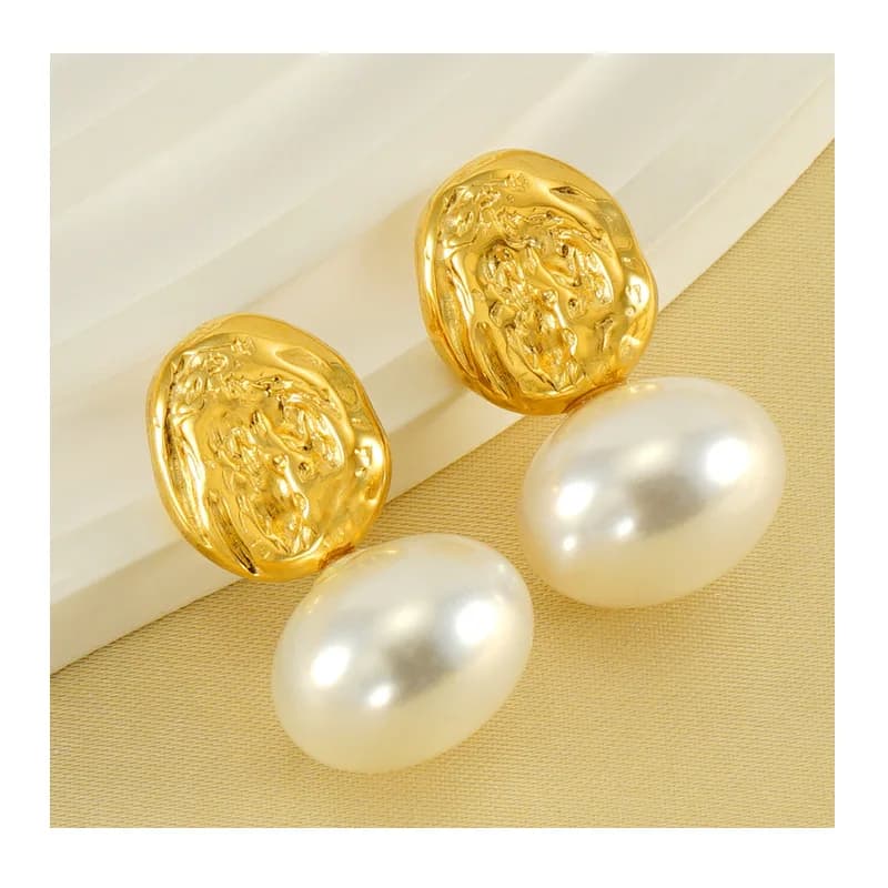 New French Retro Style Stainless Steel Pearl Stud Earrings Temperament Light Luxury Texture Titanium Steel Earrings Women