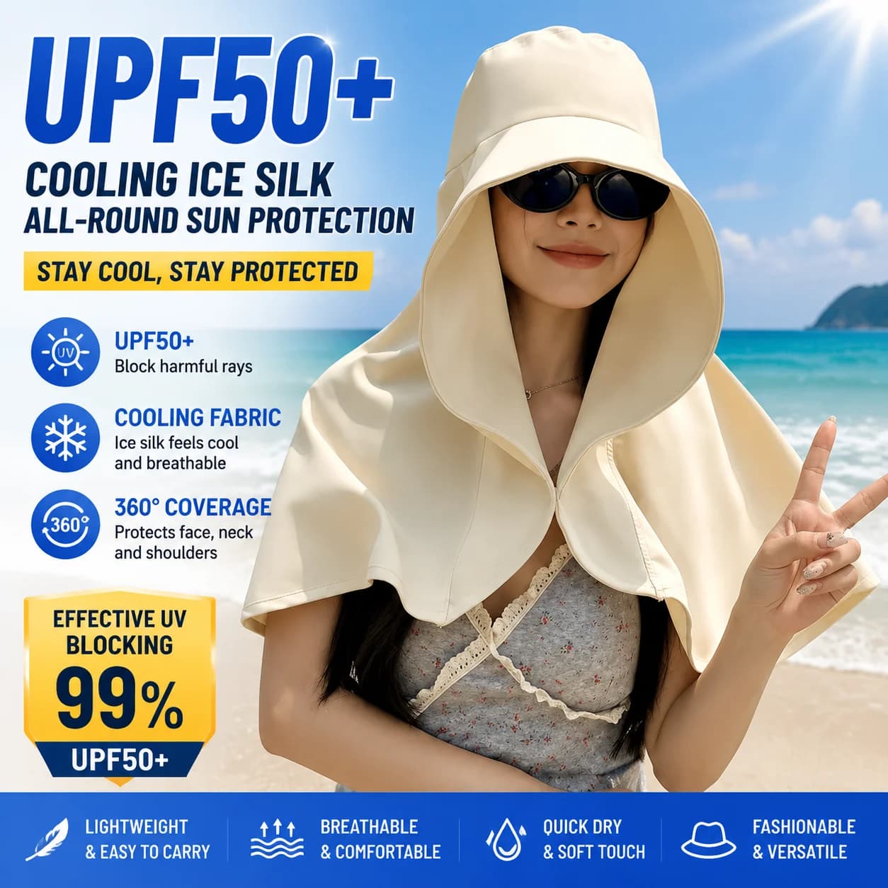 Cappello Estivo da Spiaggia con Protezione Solare, Nuovo Cappello da Donna con Ampia Protezione per il Collo, Cappello a Tesa Larga Resistente ai Raggi UV