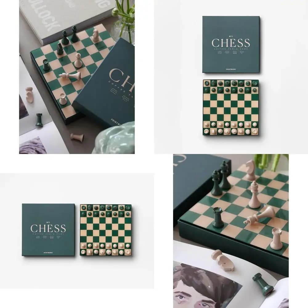 Elegante set di scacchi in legno verde su tavola acrilica - Gioco classico da tavolino per adulti e famiglie con istruzioni multilingue