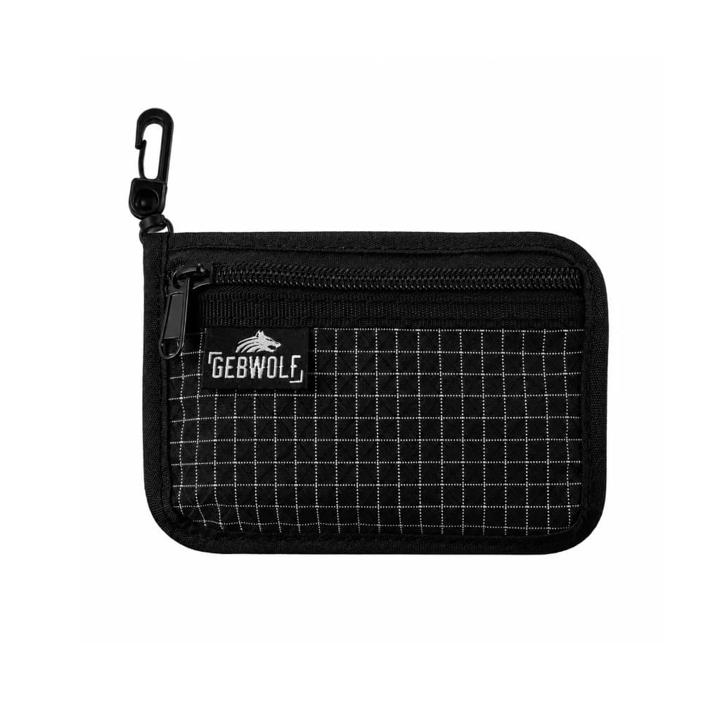 Portable Fabric Zip Wallet Black Grid Pattern Document Organizer Front Pocket Zipper Closure Passport Holder Daily Commute