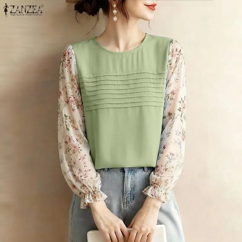 Camicetta Floreale a Maniche Lunghe Estiva 2026 ZANZEA da Donna, Elegante Camicia da Lavoro Casual, Chemise Larga, Top Elegante con Scollo a O