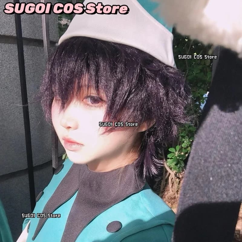 Parrucca Cosplay Anime Agott Agatto Arklaum Atelier, corta viola scuro, resistente al calore, per Halloween e giochi di ruolo
