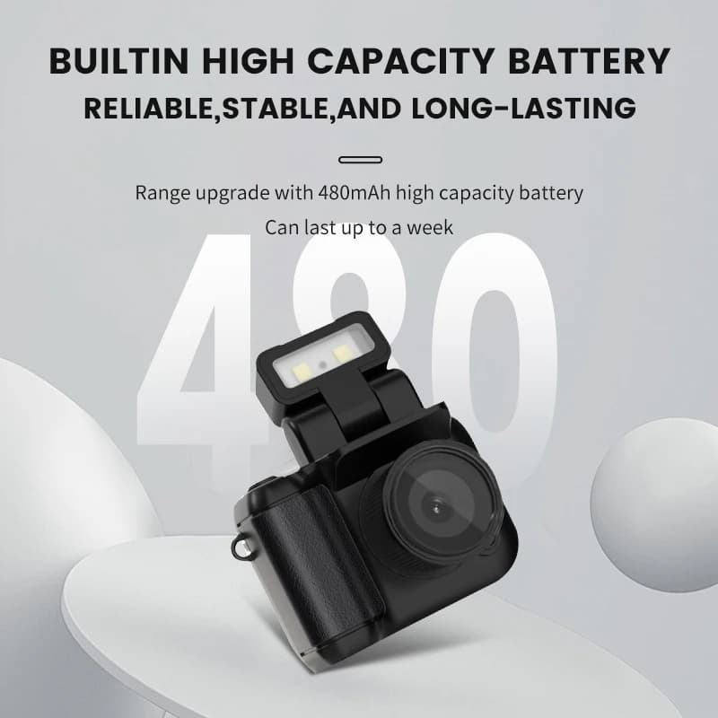 Mini Fotocamera con Schermo HD 1080p, Flash e Base di Ricarica, Piccola Videocamera per Studenti