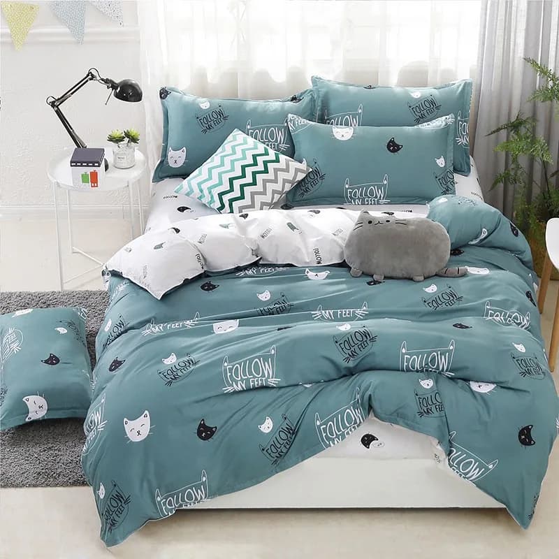 Semplice biancheria da letto in quattro pezzi, lenzuolo di cotone aloe, copripiumino, 1,8 metri, tessili per la casa, semplice studente in tre pezzi, 4 pezzi