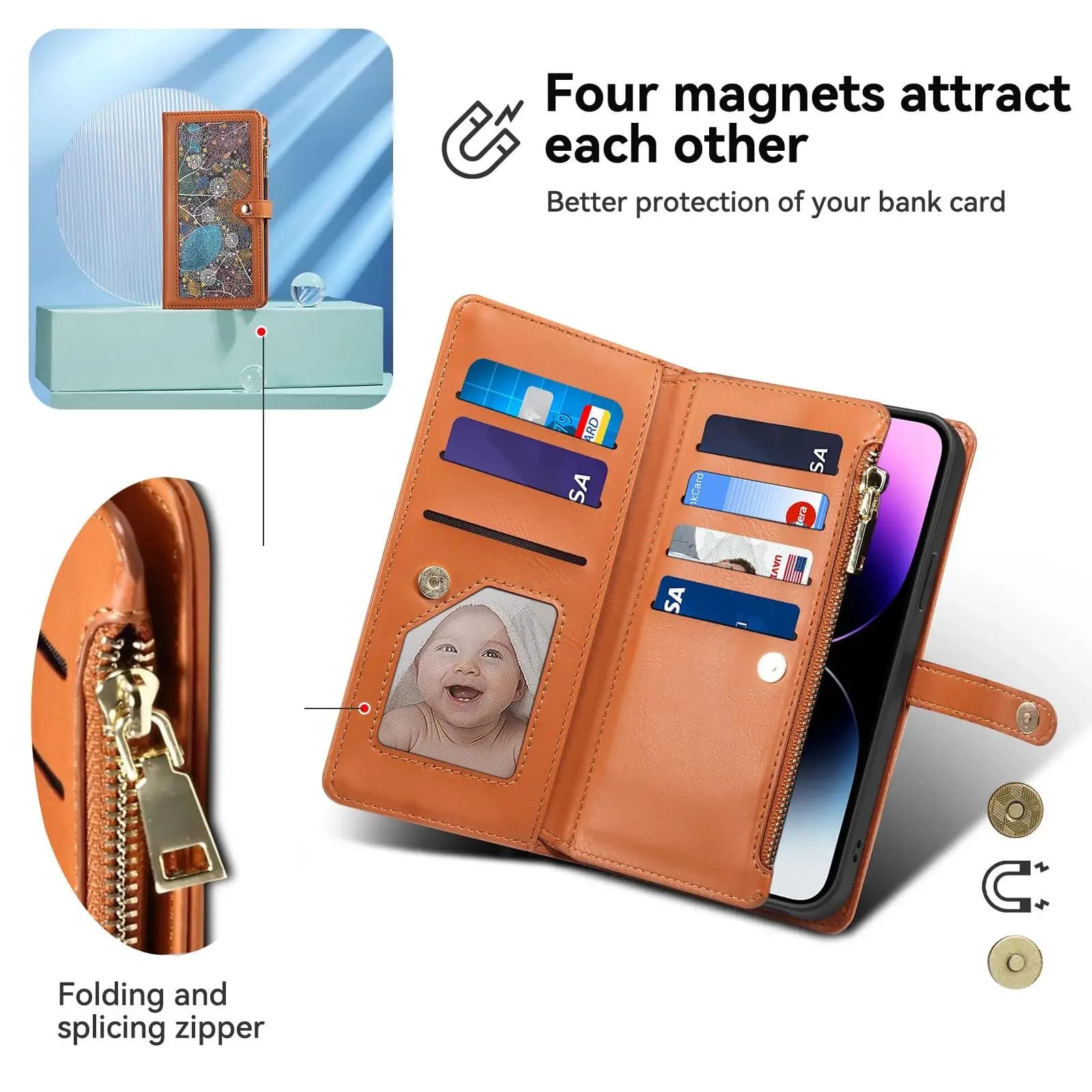 Custodia a libro con cerniera a portafoglio per Redmi Note 14 Pro Plus 13R 13 5G 4G Borsa a tracolla RFID Blocco cordino in pelle 11 slot per schede Flip Cover
