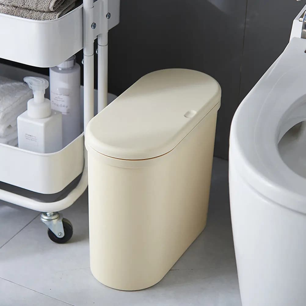 1Pcs Press-Type Trash Can Plastic Elastic Cover Garbage Bin for Bathroom Toilet Home Office Creative Waste Storage Container