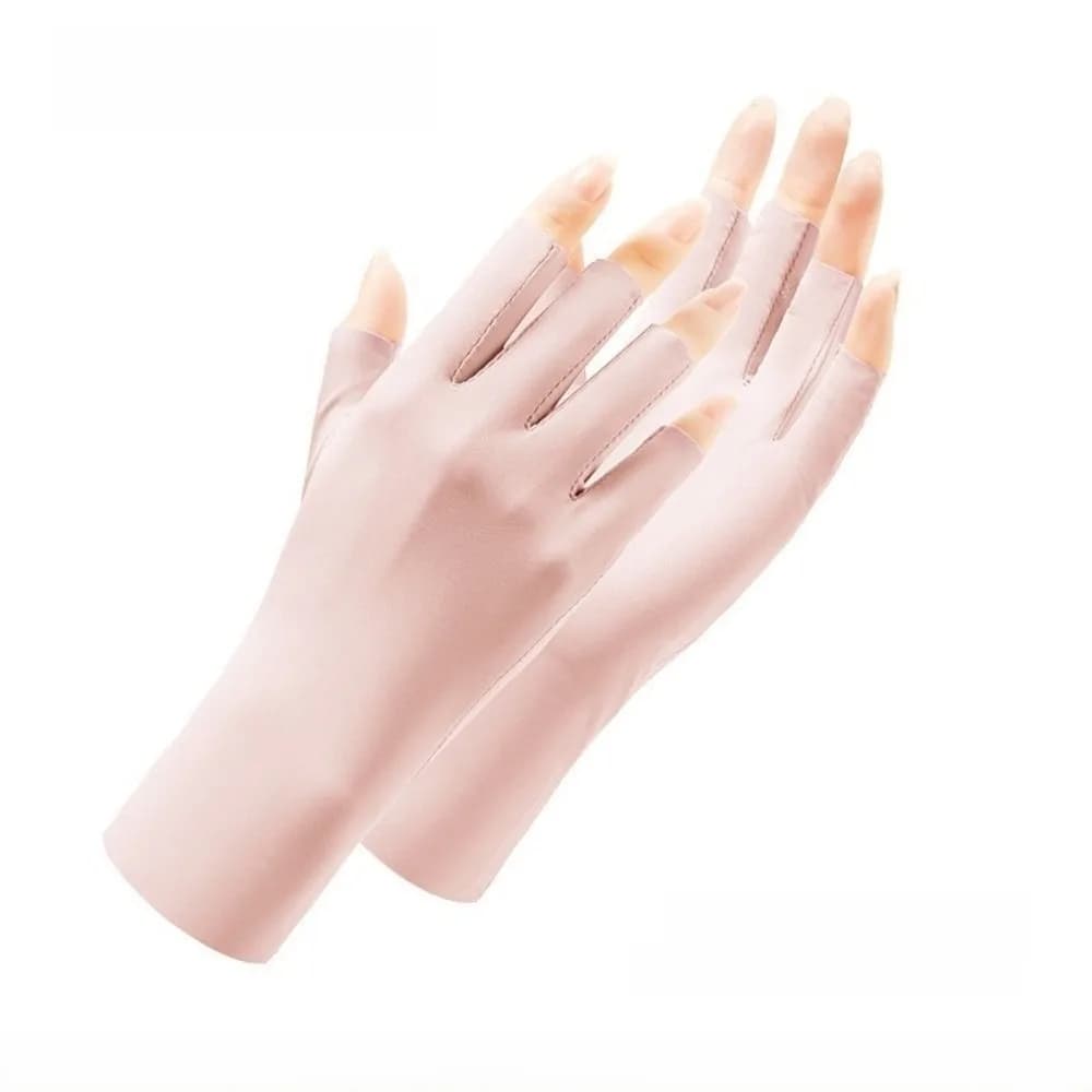 Guanti alla Moda Monocolore con Protezione Solare, Antiscivolo, Sottili, Senza Dita per Donne, Anti-UV, in Seta Ghiacciata, Mezze Dita, per Ciclismo