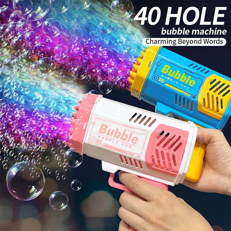 Pistola per Bolle di Sapone Elettrica Automatica Portatile a 40 Fori, Giocattolo per Feste e Regali di Compleanno (Senza Liquido per Bolle)