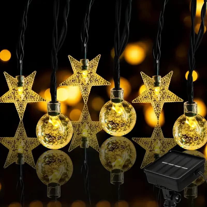 Luci a forma di stella a globo solare Luci da esterno impermeabili solari Cortile Patio Luce a LED Festa Decorazione natalizia Prato Giardino