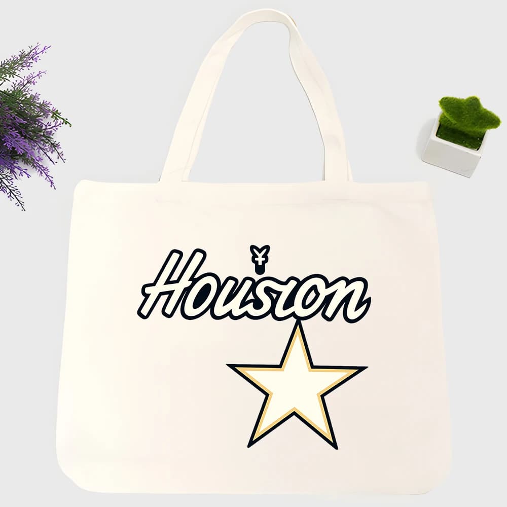 Men's canvas tote bag with star graphic and typography print, ideal for casual daily use and urban outings