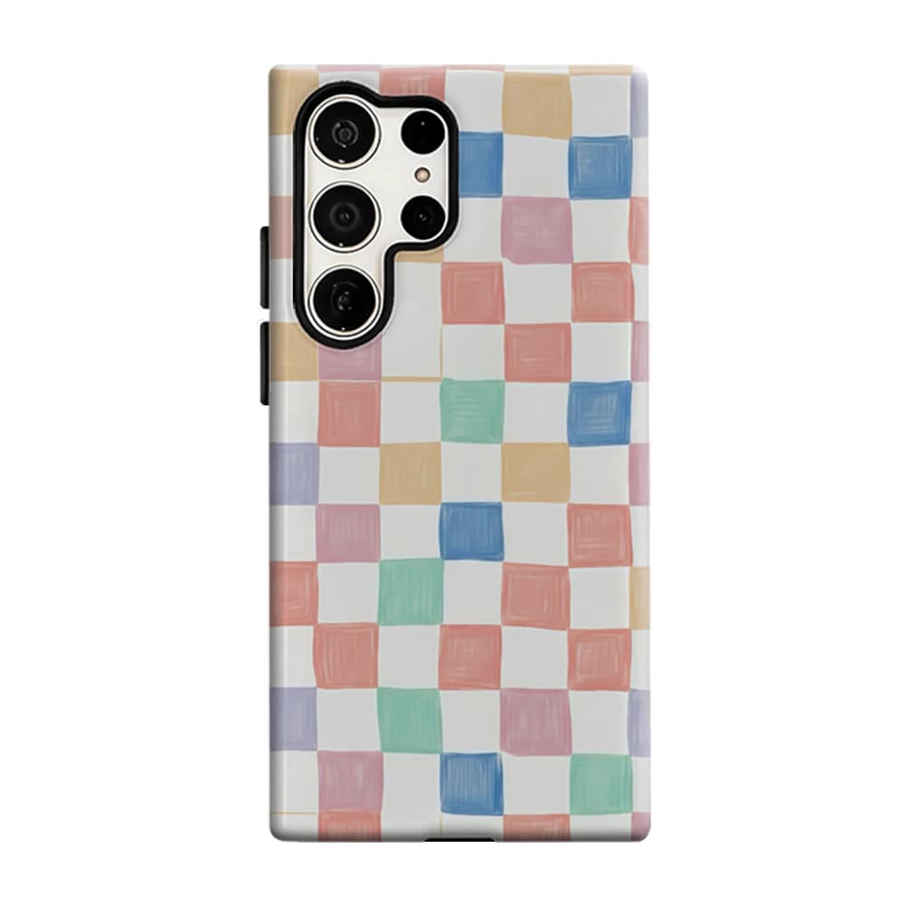 Colorful Checkered Tiles Phone Case For Samsung Galaxy S25 S26 Ultra S24 S23 Plus Shockproof Double Layer Tough Back Cover
