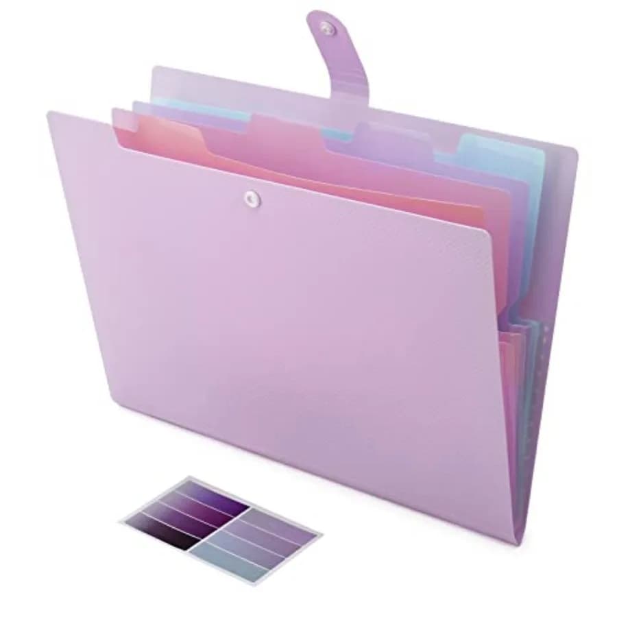 Cartella Portadocumenti Colorata a 5 Scomparti con Etichette Colorate, Cartella Portatile a Fisarmonica con Motivo Intrecciato, Formato A4/Letter, per Progetti