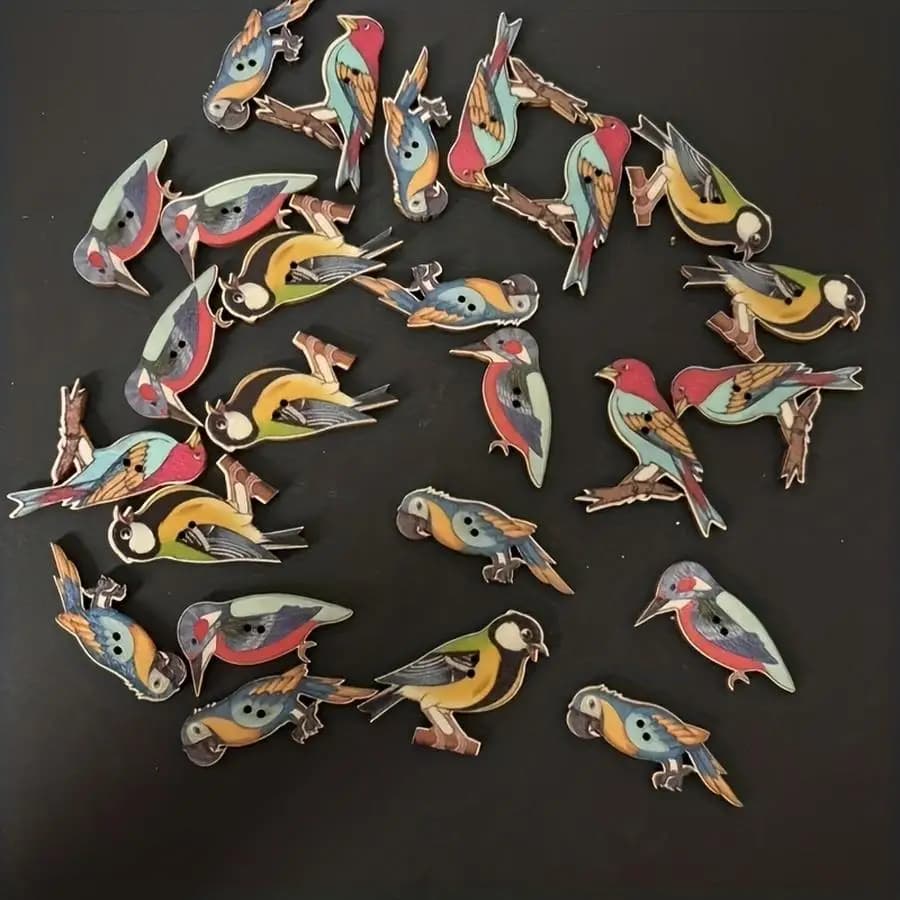 1/5/10/20/50/100pcs Wooden Button Sets with Bird Designs - DIY Painting, Sewing, and Weaving Kit - Accessories for Clothing, Hat