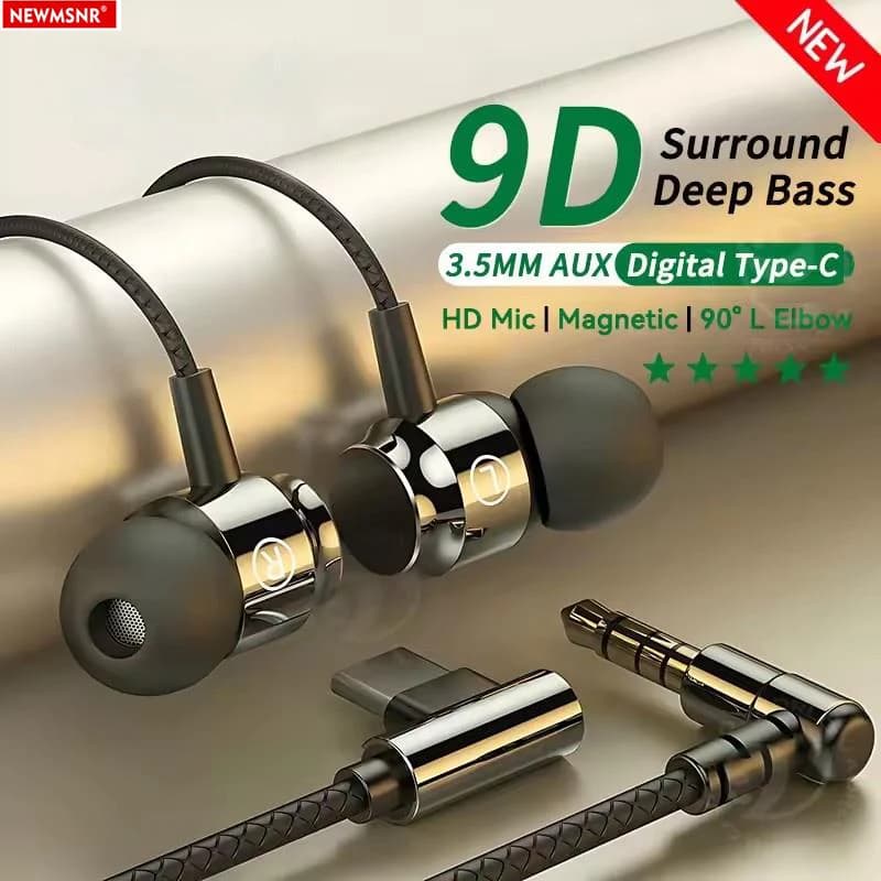Design in metallo Tipo C e 3,5 mm Auricolari da gioco cablati Cuffie audio stereo 9D Cuffie intrauricolari magnetiche per chiamate HD vivavoce Samsung