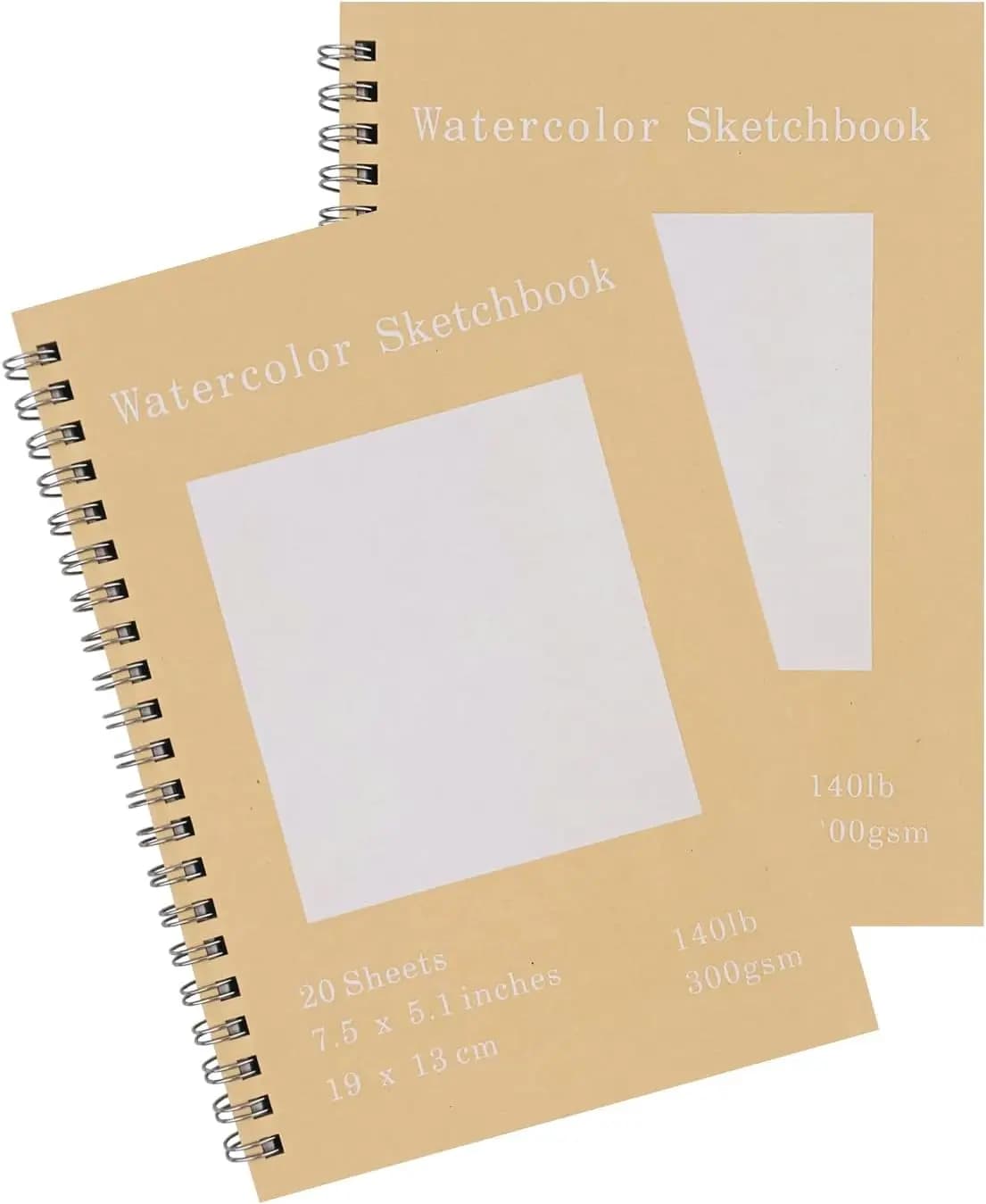 2-Pack Watercolor Paper Pad, 40 Sheets Total, 7.5x5.1" Cold Press 140lb, 1150 GSM Hardcover Spiral Bound Sketchbook for Painting Drawing