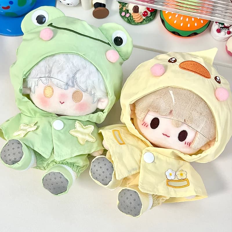 Cartoon Duck Frog Cute Cosplay Mini Felpa con cappuccio per 20 cm Nessun attributo Bambola di cotone Cappotto antipioggia con cappuccio Vestire Abbigliamento Giocattolo Puntelli Regali
