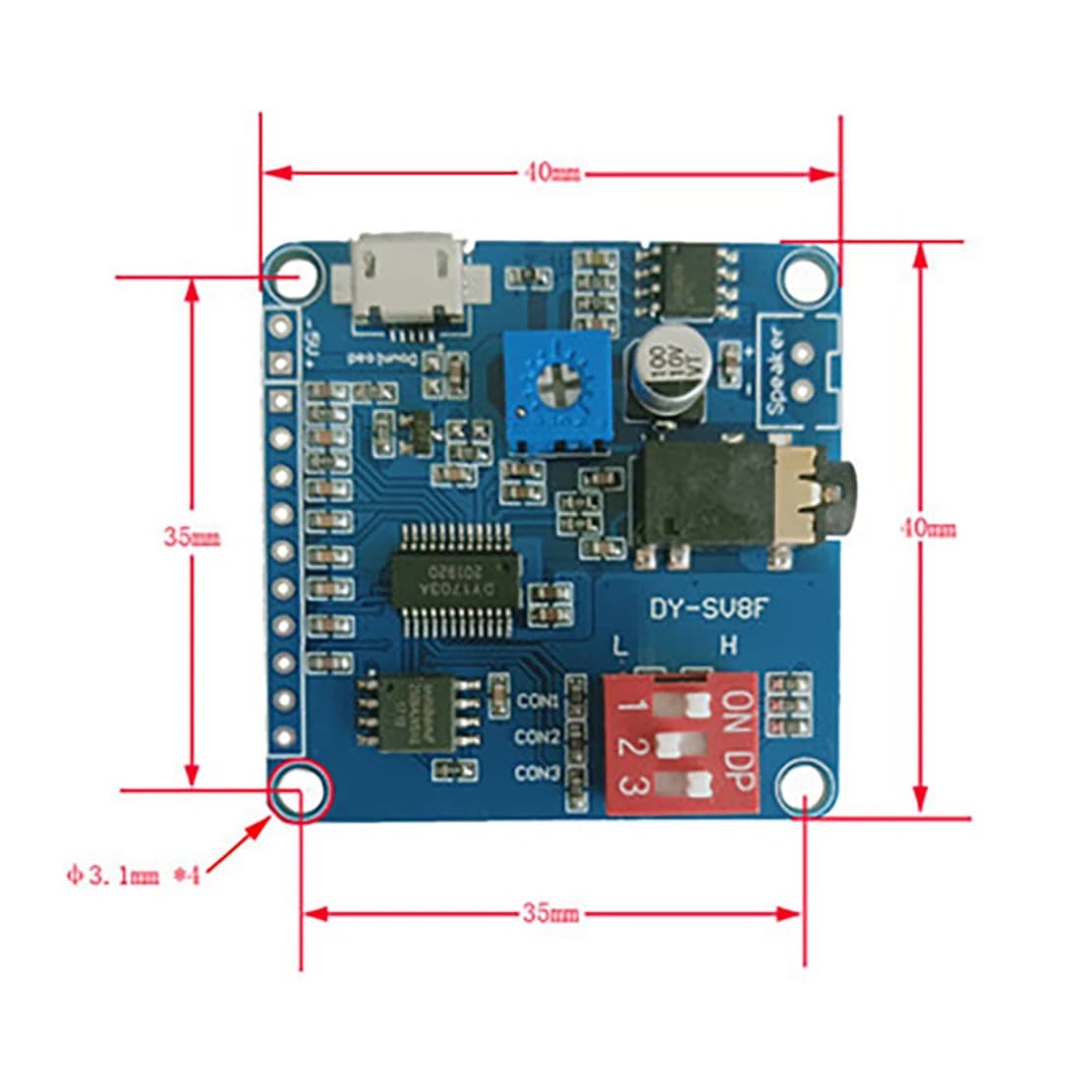Vocal Reproduction module ABKN-DY-SV8F, MP3 player with Trigger UART I/O, Class D 5W amplifier, Flash memory 8M, SD/TF card for Arduino