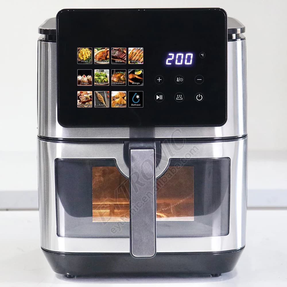 Friggitrice ad Aria Digitale 9L con Doppio Riscaldamento Superiore e Inferiore, Finestra Visibile, Display Colorato, Elettrodomestico da Cucina Intelligente