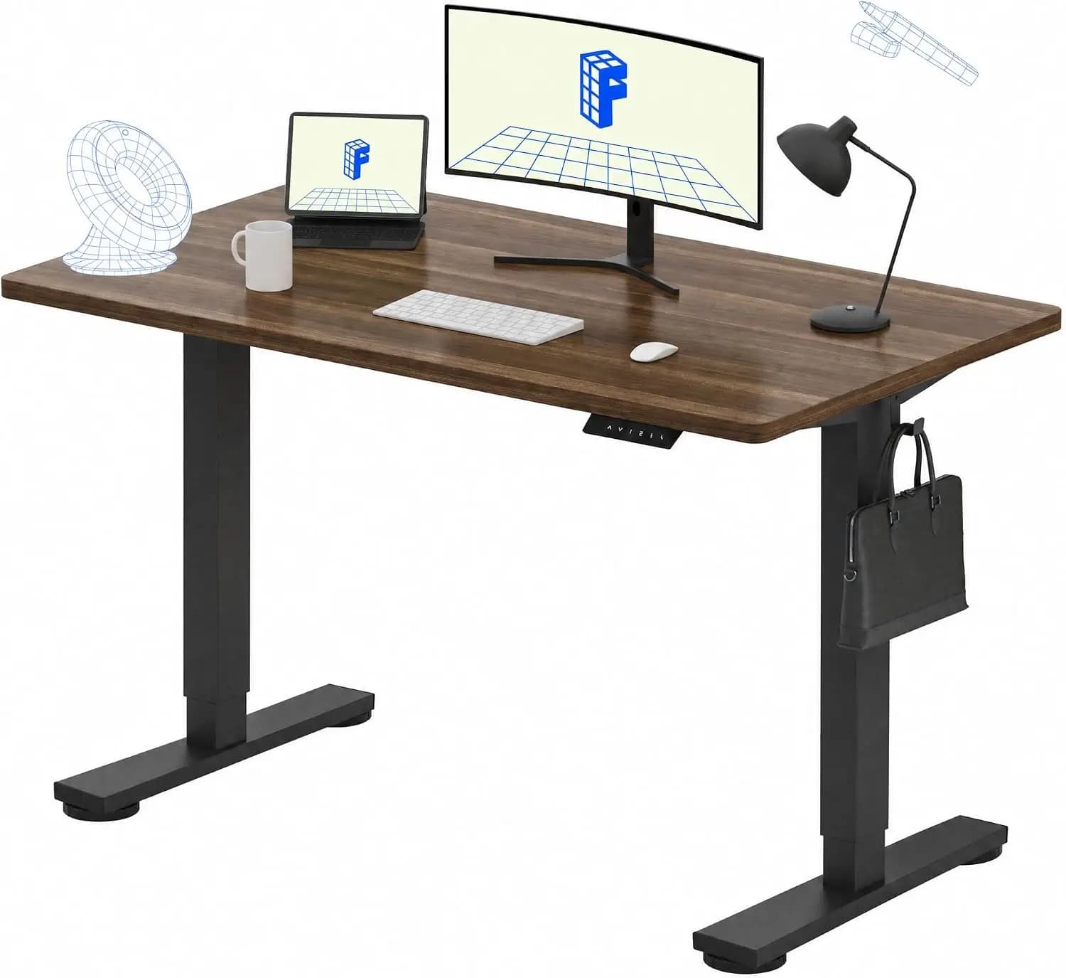 Electric Standing Desk 48"x24" One-Piece Seamless top for Multi-Monitor Setups & Easy Assembly Black Walnut (Black Fr...