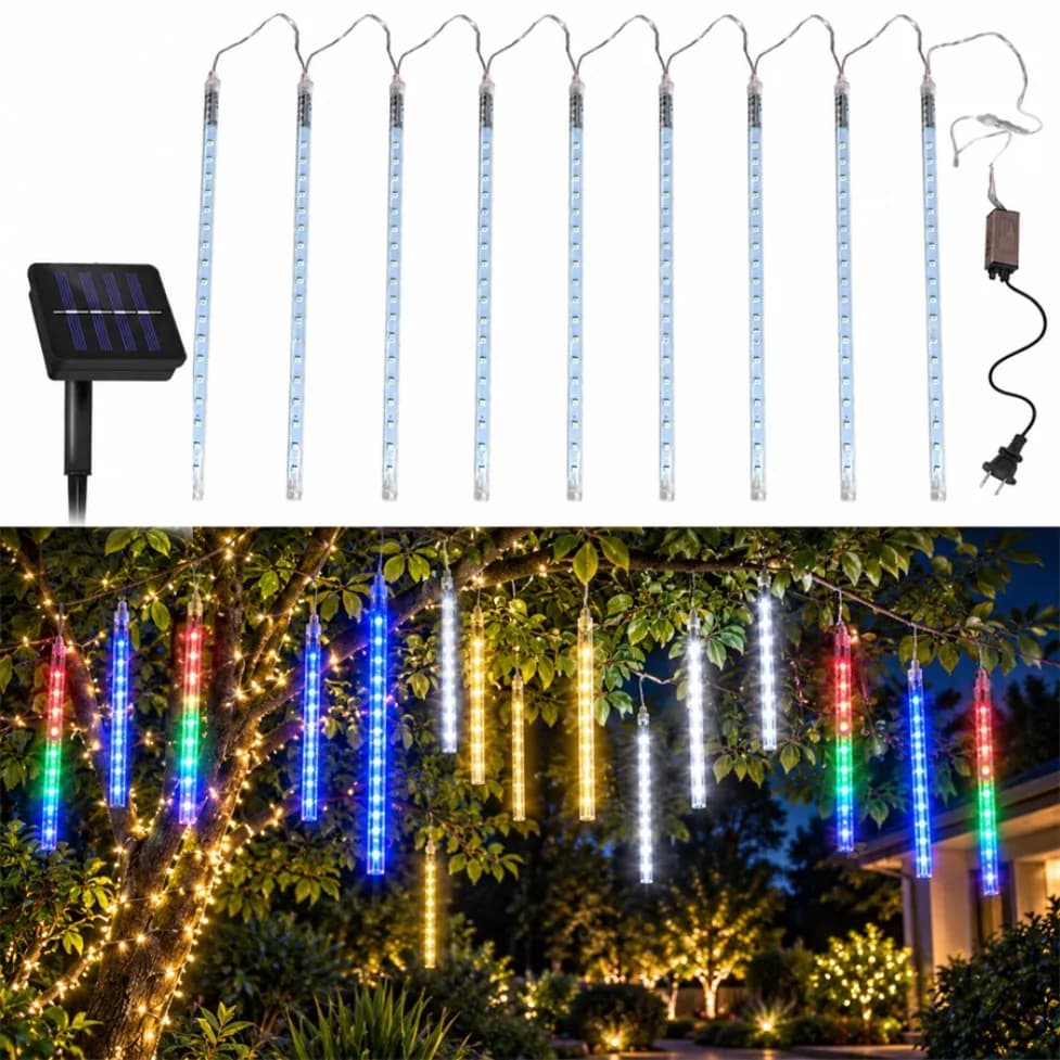 30/50CM 8 Tubes Solar/EU LED Meteor Shower Rain Lights Waterproof Falling Raindrop Fairy String Light Shop Holiday Party Decor