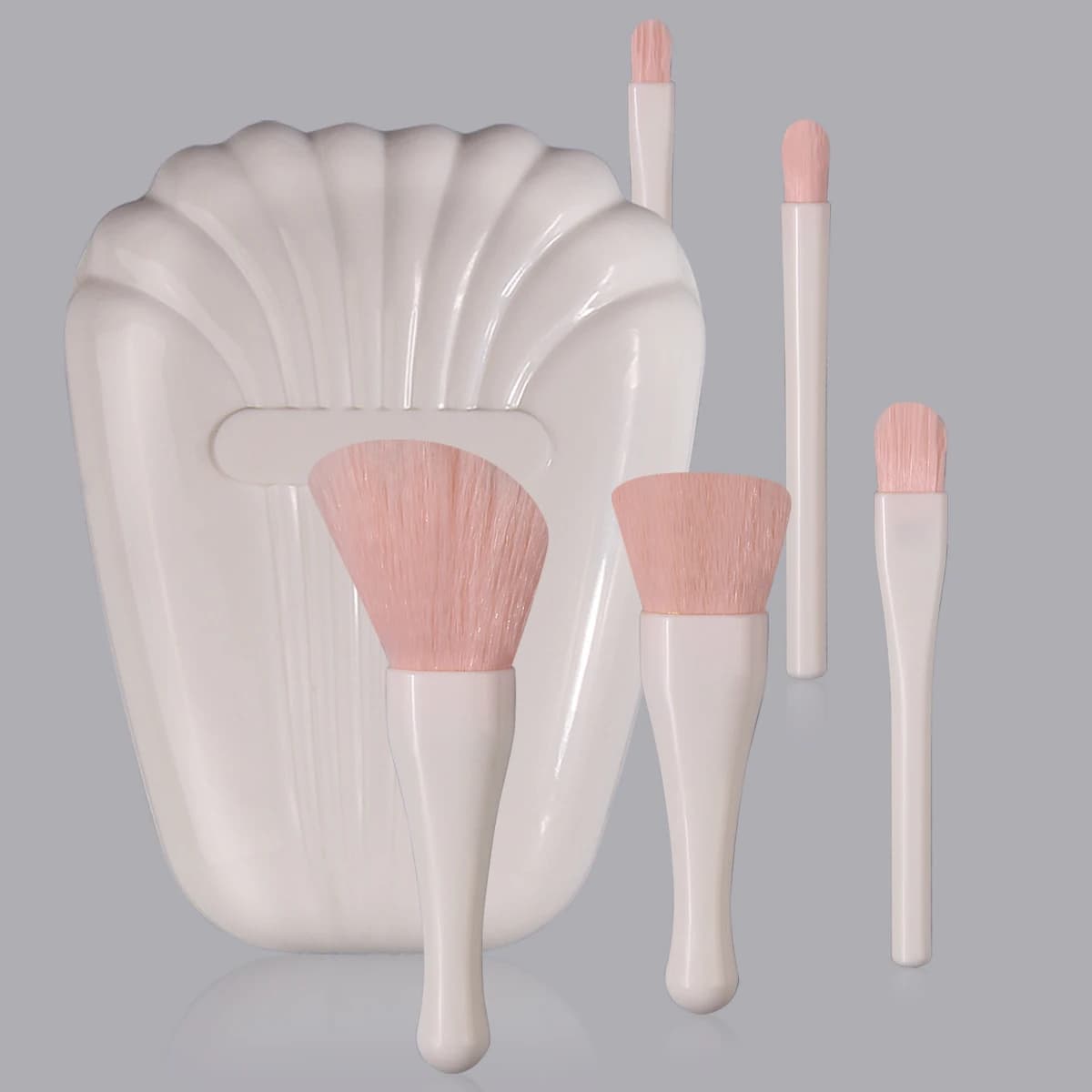Mini soft 6-piece shell-shaped box with mirror container, powder, lighthouse, concealer, eye shadow, makeup brush set, beauty tools