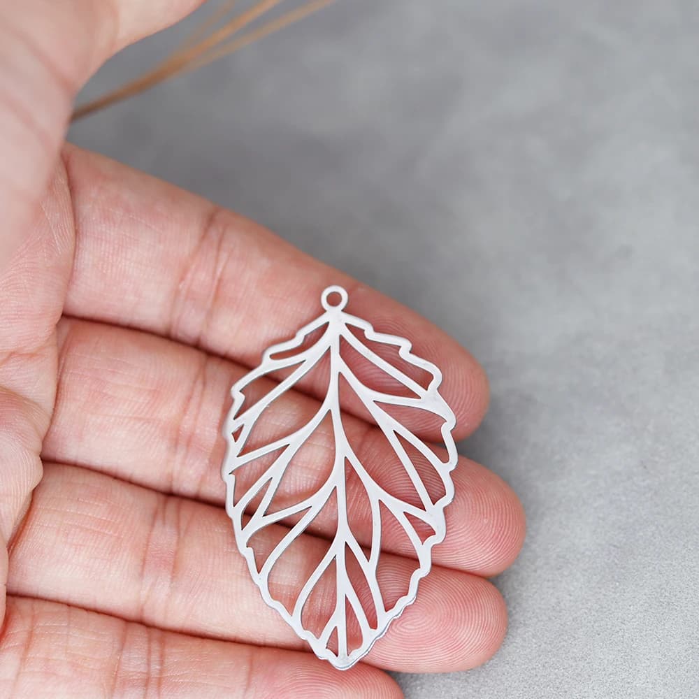 3pcs DIY Craft Tassels Vintage Earrings Necklace Women Art Line Leaf Stainless Steel Pendant Charms for Jewelry Making Accessory