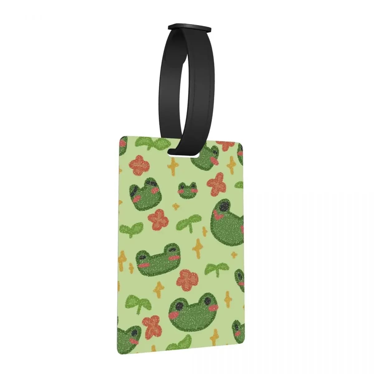 Simpatico modello rana Adorabile rana con fiori Etichette per bagagli Etichetta per bagagli portatile da viaggio Etichetta per imbarco Porta etichette ID Nome Indirizzo