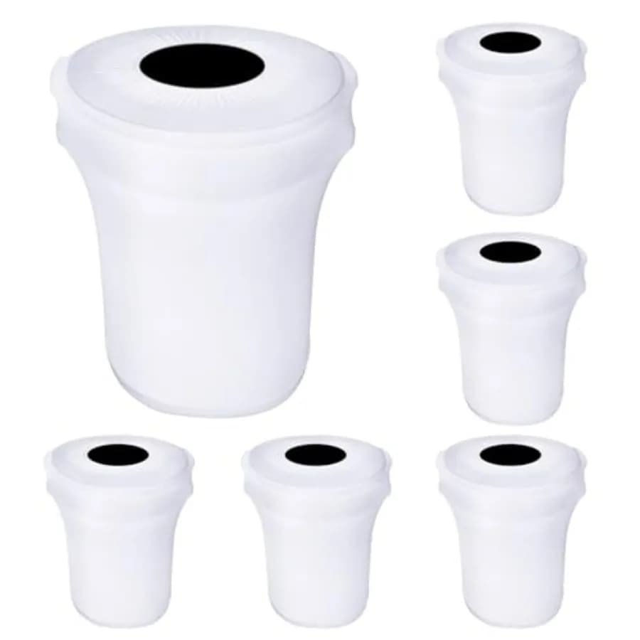 6 Pezzi Copri Bidone Bianco Rotondo 32 Galloni in Spandex Elasticizzato Decorativo per Esterni per Matrimoni Feste Commerciali