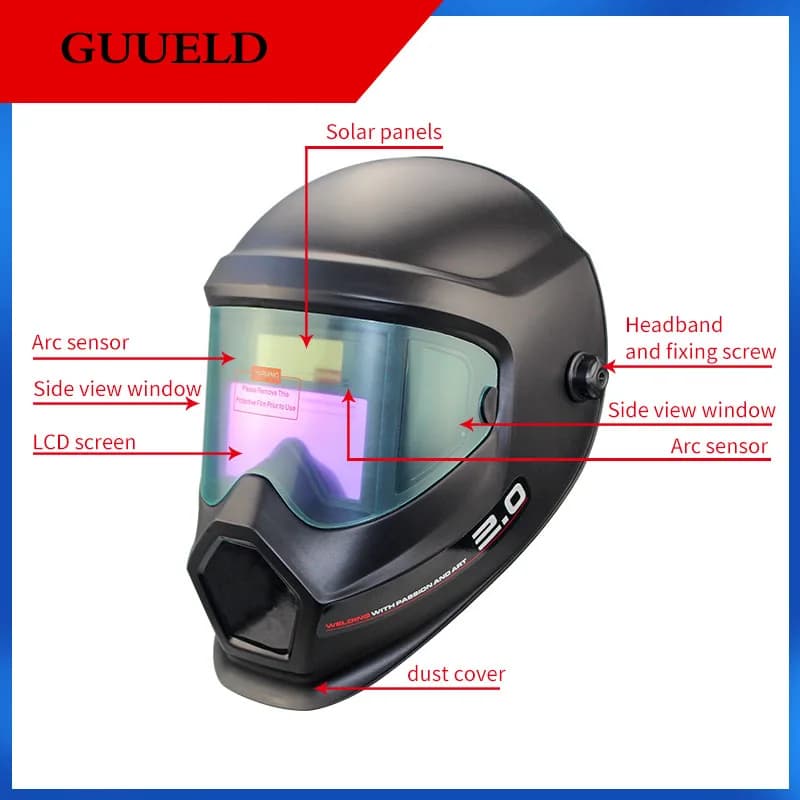 2022 Nuova grande vista 360 ° con finestra laterale DIN9-DIN13 Maschera per saldatore Casco per saldatura in vero colore