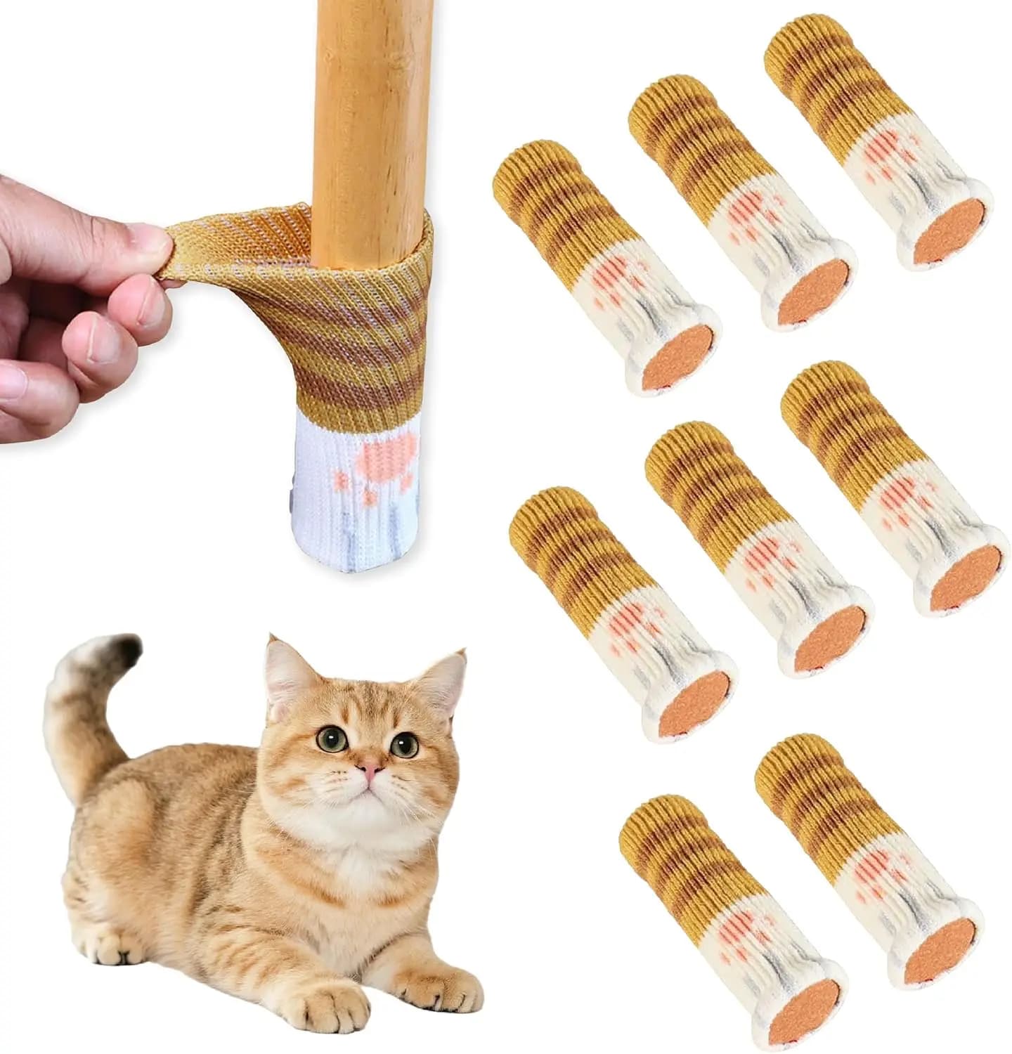 Calzini Antirumore per Gambe di Sedie con Zampa di Gatto - Protezioni Antiscivolo in Maglia per Gambe di Mobili in Legno