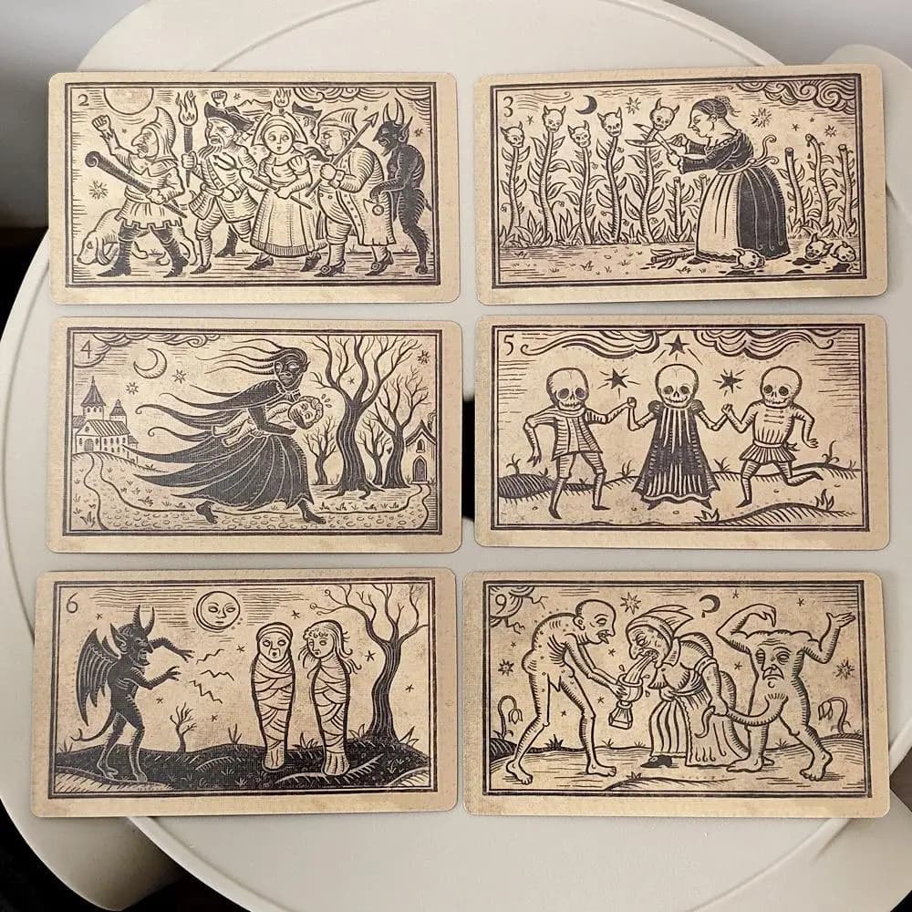 10.3*6 cm Mildred Payne's Oracle of Black Enchantment 52 pezzi Black Line Imaging Woodblock Style Cards