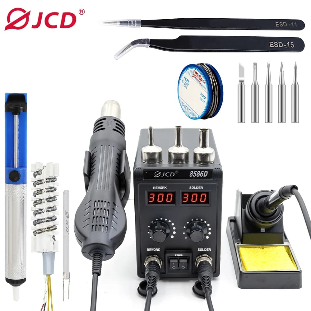 JCD BGA stazione di saldatura 2 in 1 pistola ad aria calda Display digitale LCD temperatura regolabile SMD IC stazione di riparazione per saldatura strumento 8586D