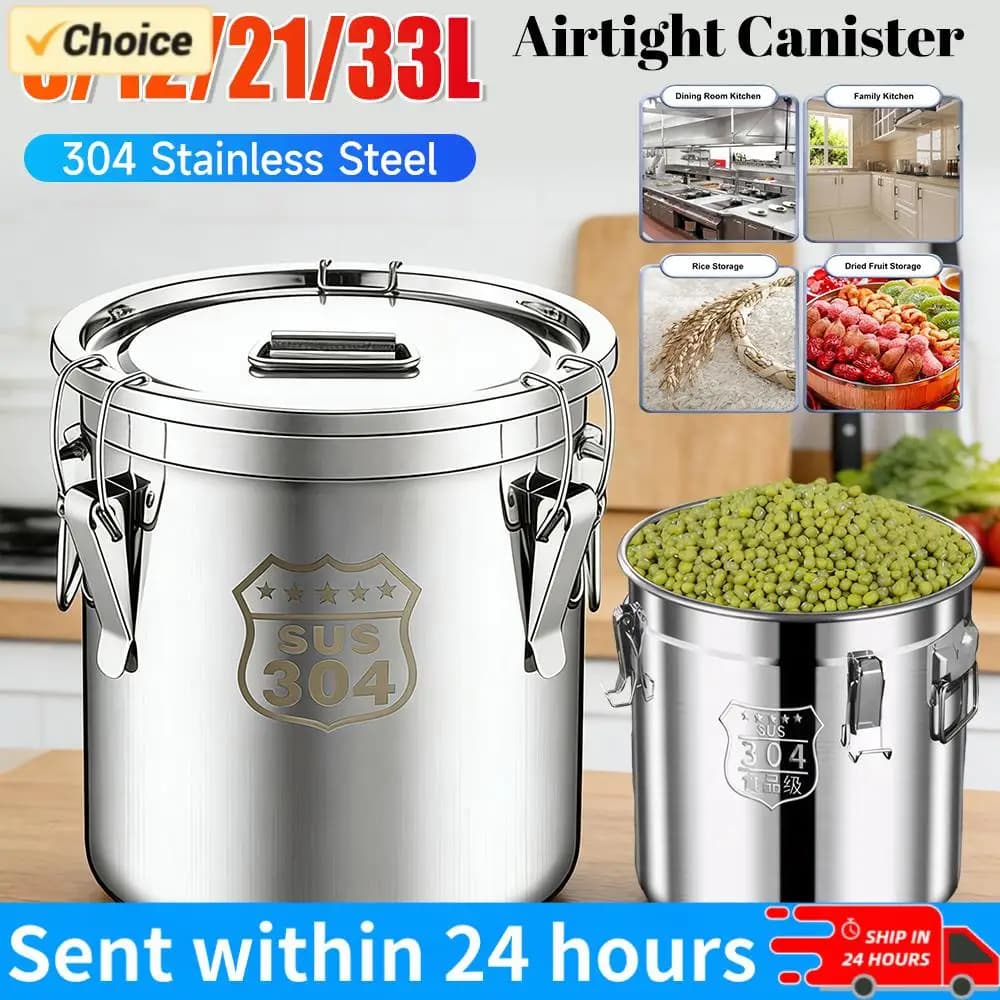 Contenitore per Alimenti in Acciaio Inox 304 da 6/12/21/33L, Barattolo da Cucina per Conservare Olio, Zucchero, Latte, per Uso Domestico