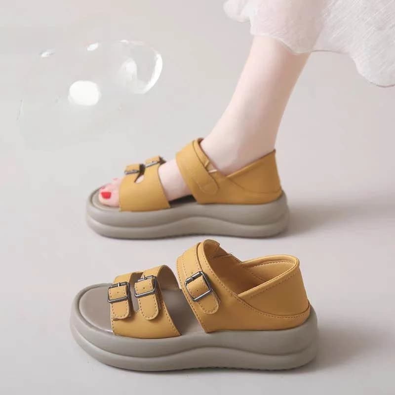 Sandali in Vera Pelle da Donna Estate 2026 Nuovi Versatili con Chiusura a Strappo, Indossabili in Due Modi, Suola Spessa, Scarpe Casual da Spiaggia per Esterni